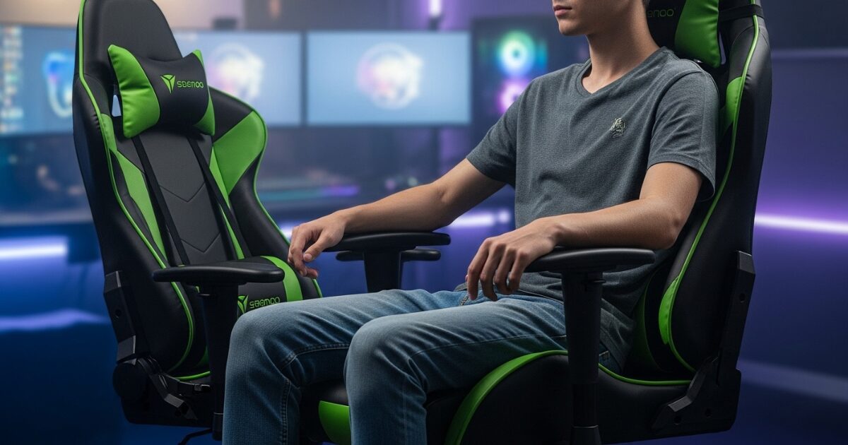 Sitting upright in a gaming chair