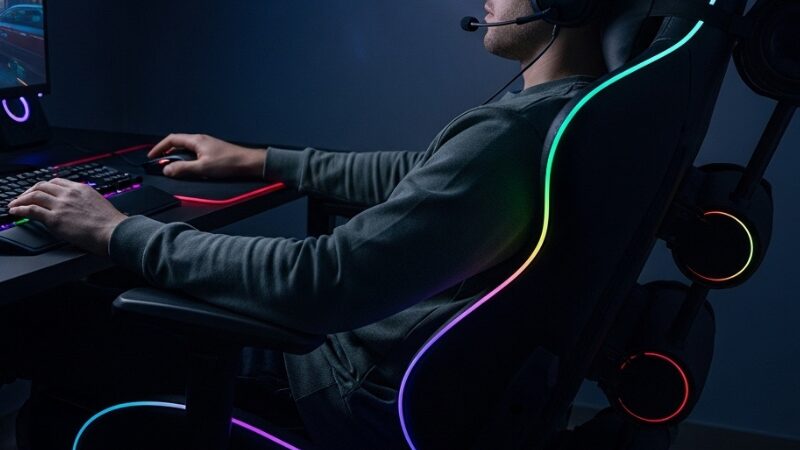 Sitting deeply in a gaming chair